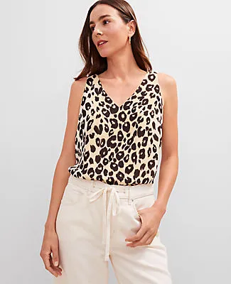 Ann Taylor Petite Animal Print Mixed Media Shell Top sold by Ann Taylor