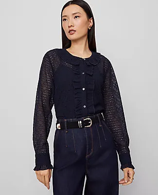 Ann Taylor Lace Ruffle Trim Blouse sold by Ann Taylor