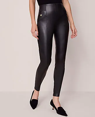 Ann Taylor The Petite Seamed Button Legging in Faux Leather sold by Ann Taylor product image thumbnail 2