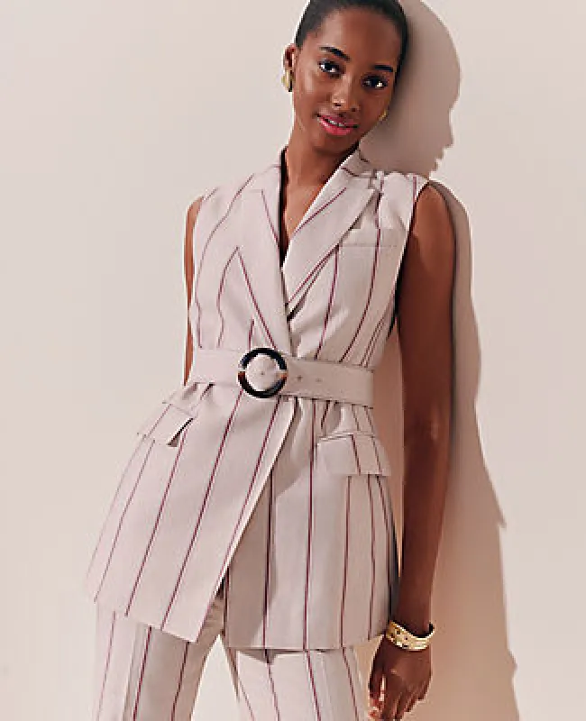 Ann Taylor Petite Pinstripe Belted Vest sold by Ann Taylor