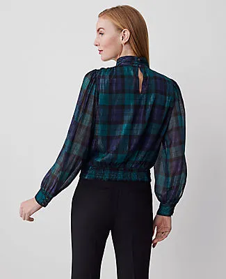 Ann Taylor Petite Tartan Shirred Mock Neck Popover Top sold by Ann Taylor product image thumbnail 2