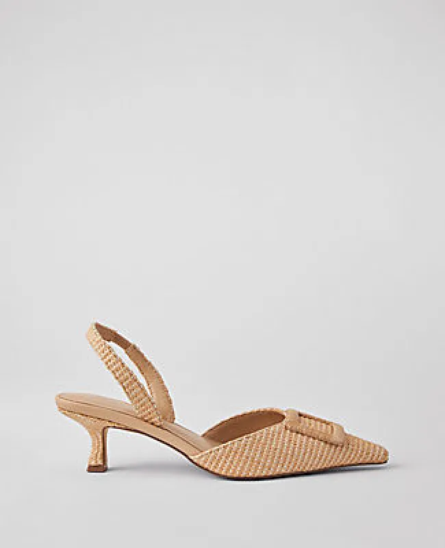 Ann Taylor Straw Pointy Toe Buckle Slingback Pumps sold by Ann Taylor
