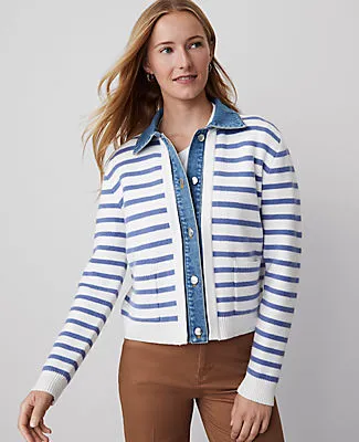 Ann Taylor Petite Weekend Collection Striped Denim Sweater Jacket sold by Ann Taylor