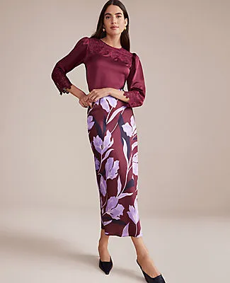 Ann Taylor Floral Satin Bias Slip Skirt sold by Ann Taylor