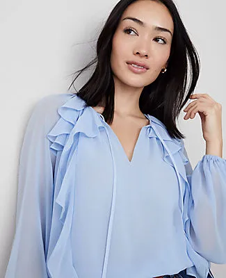 Ann Taylor Petite Ruffle Tie-Neck Popover Top sold by Ann Taylor product image thumbnail 3