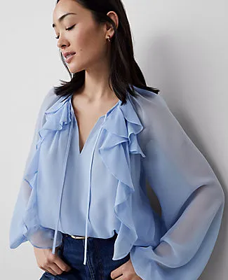 Ann Taylor Petite Ruffle Tie-Neck Popover Top sold by Ann Taylor product image thumbnail 4