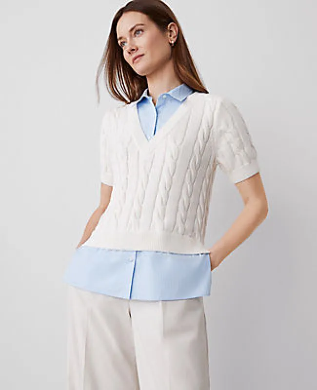 Ann Taylor Mixed Media Cable Sweater sold by Ann Taylor