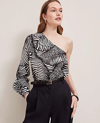 Ann Taylor Petite One-Shoulder Blouse in Palm Print sold by Ann Taylor product image thumbnail 2