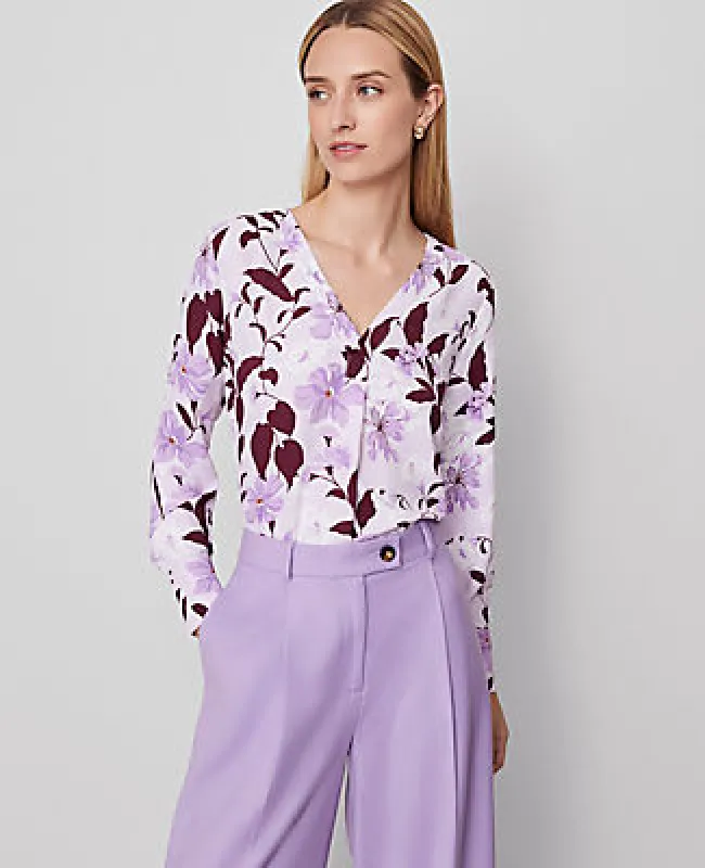 Ann Taylor Floral Mixed Media Pleat Front Top sold by Ann Taylor