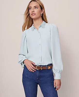 Ann Taylor Lace Collar Blouson Sleeve Shirt sold by Ann Taylor product image thumbnail 3