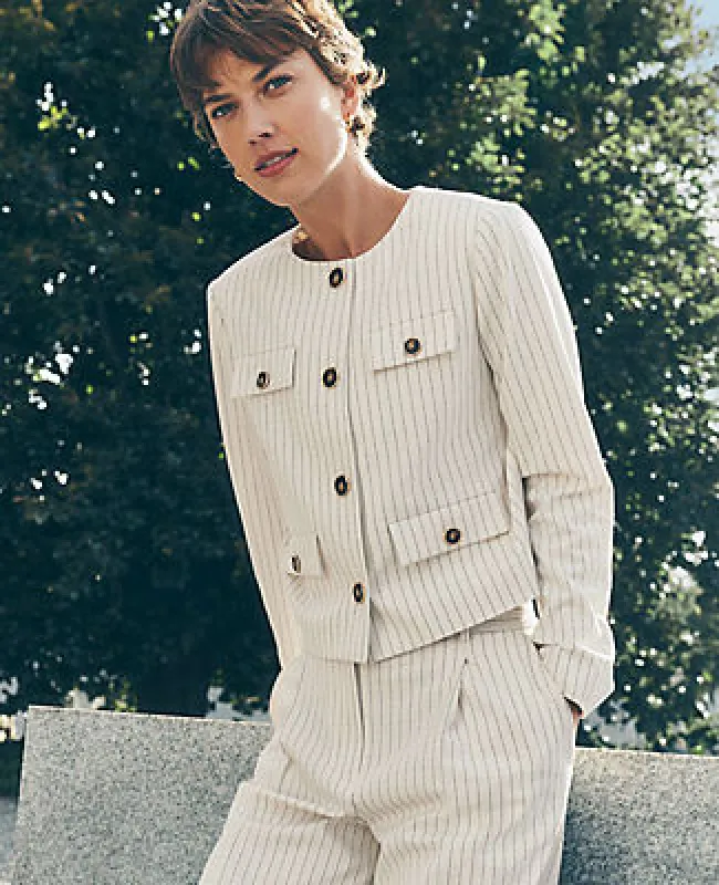 Ann Taylor Petite Pinstripe Crew Neck Jacket sold by Ann Taylor