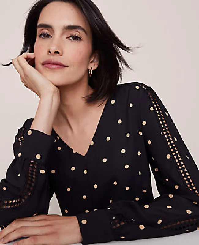Ann Taylor Dotted Lace Trim Top sold by Ann Taylor