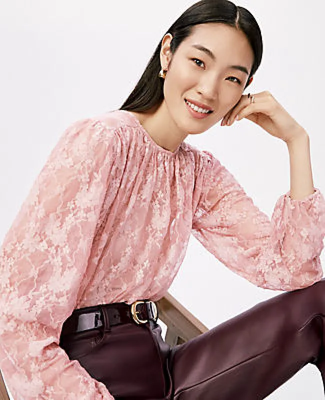 Ann Taylor Petite Crew Neck Shirred Blouse sold by Ann Taylor