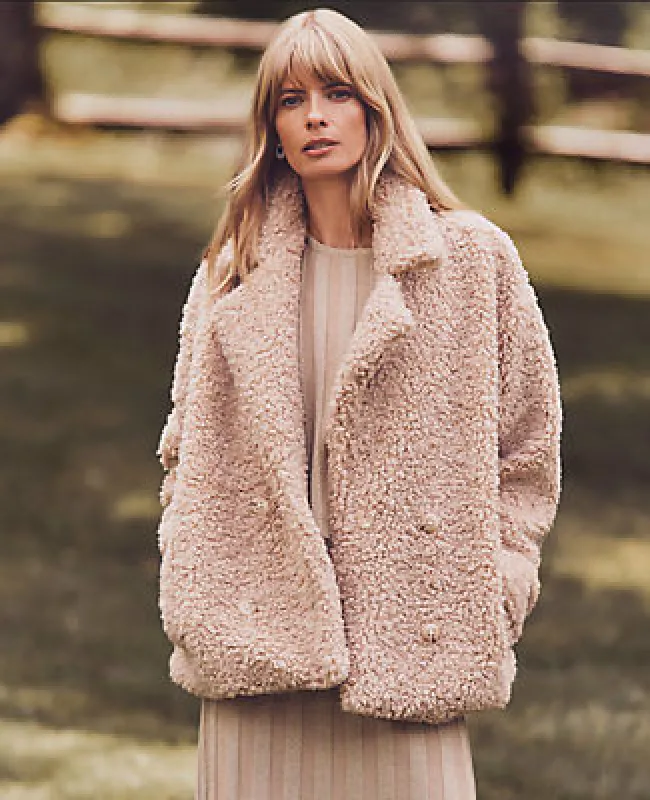 Ann Taylor Petite Faux Fur Double Breasted Coat sold by Ann Taylor