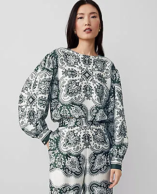 Ann Taylor Tall Paisley Satin Shirred Bubble Top sold by Ann Taylor
