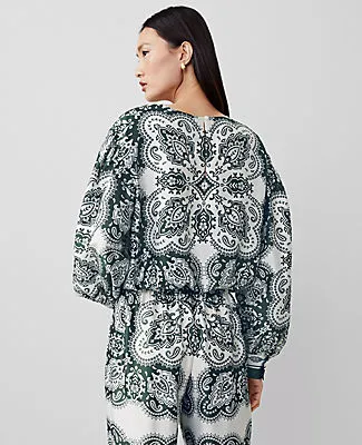 Ann Taylor Tall Paisley Satin Shirred Bubble Top sold by Ann Taylor product image thumbnail 2
