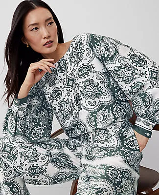 Ann Taylor Tall Paisley Satin Shirred Bubble Top sold by Ann Taylor product image thumbnail 3
