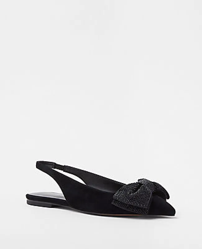 Ann Taylor Crystal Bow Pointy Toe Suede Slingback Flats sold by Ann Taylor