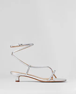 Ann Taylor Metallic Strappy Ankle Wrap Kitten Heel Sandals sold by Ann Taylor