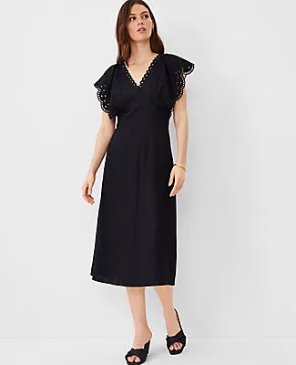 Ann Taylor Embroidered V-Neck Midi Dress sold by Ann Taylor