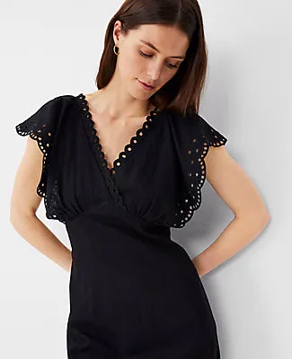 Ann Taylor Embroidered V-Neck Midi Dress sold by Ann Taylor product image thumbnail 3