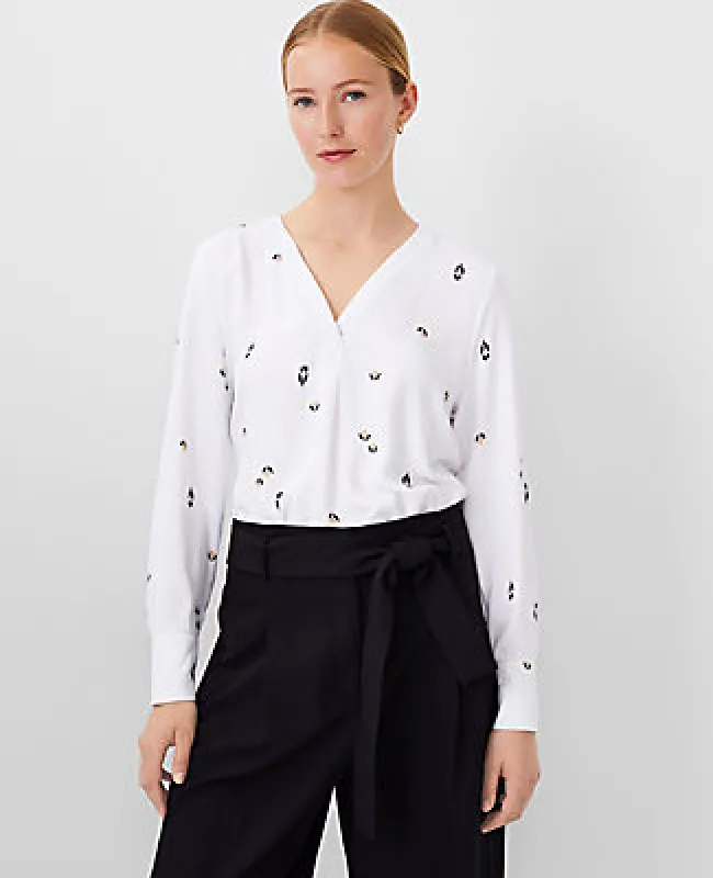 Ann Taylor Petite Floral Mixed Media Pleat Front Top sold by Ann Taylor