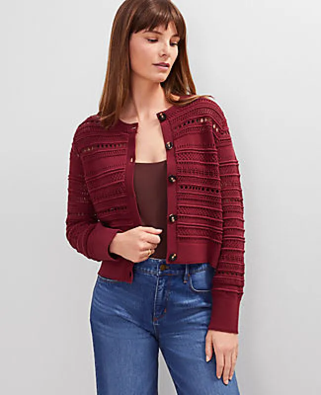 Ann Taylor Petite Pointelle Textured Cardigan sold by Ann Taylor