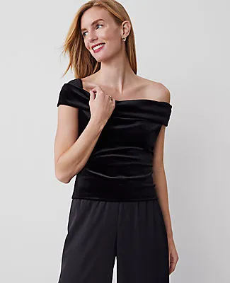 Ann Taylor Petite Velvet Asymmetric One-Shoulder Top sold by Ann Taylor