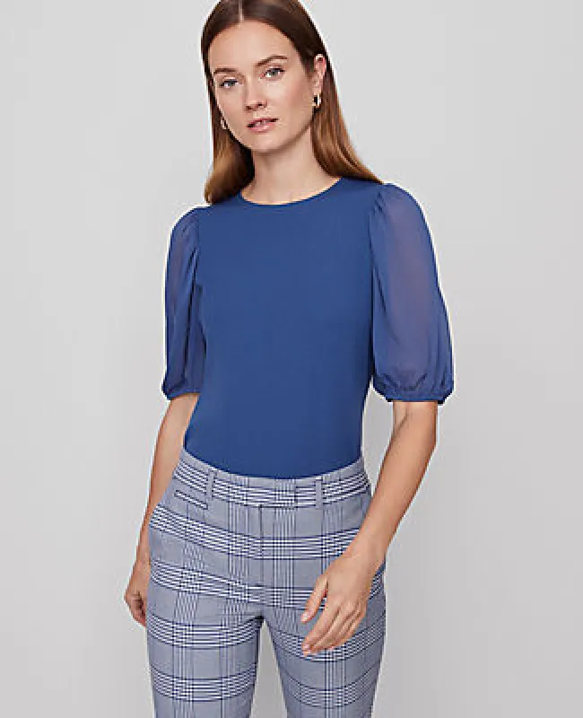 Ann Taylor Mixed Media Pleated Sleeve Top sold by Ann Taylor