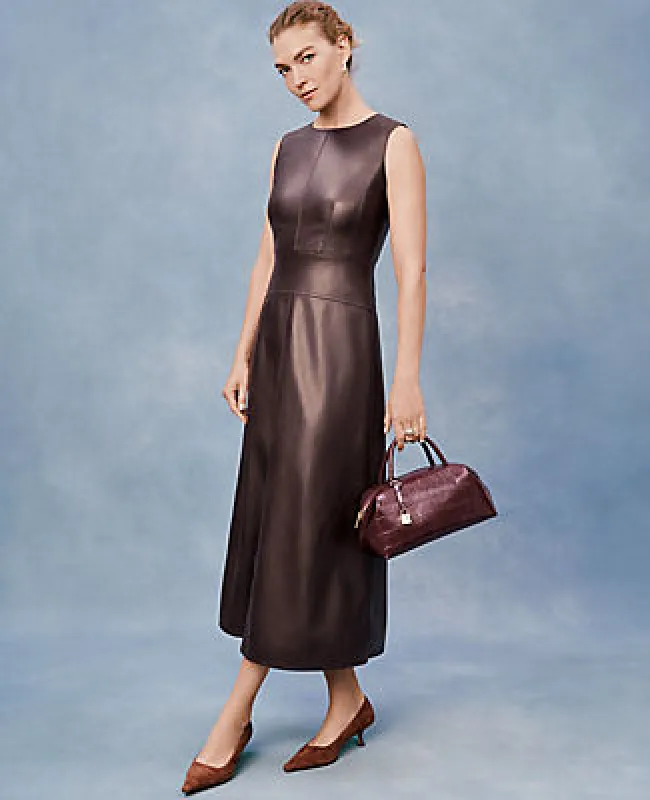 Ann Taylor Petite Faux Leather Flare Midi Dress sold by Ann Taylor
