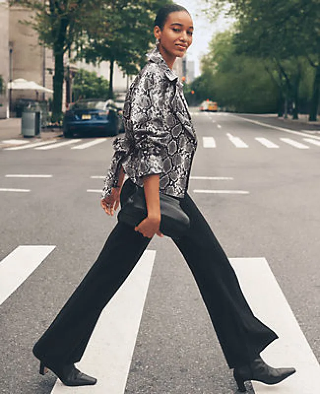 Ann Taylor The Petite Side-Zip Flare Pant sold by Ann Taylor