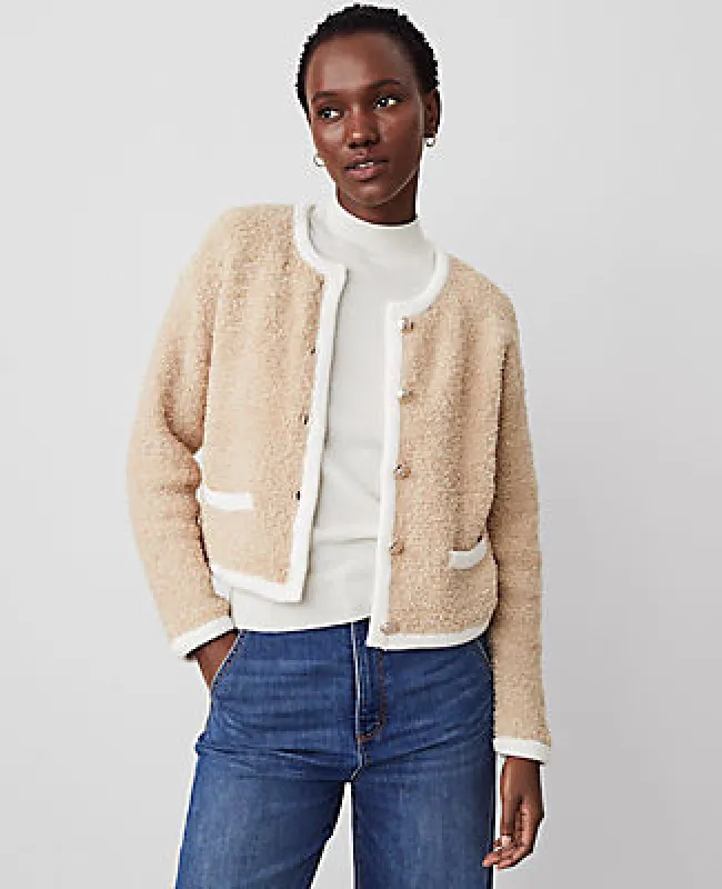 Ann Taylor Boucle Contrast Trim Sweater Jacket sold by Ann Taylor
