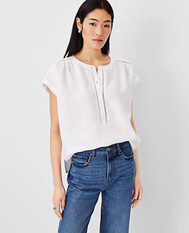 Ann Taylor Linen Cutout Framed Popover Top sold by Ann Taylor
