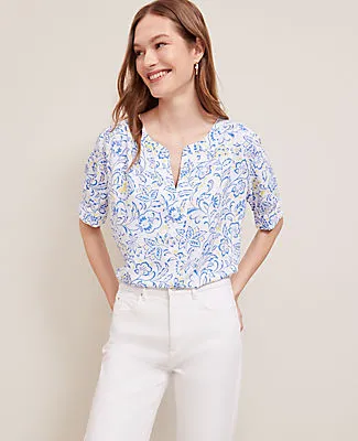 Ann Taylor Paisley Floral Half Sleeve Popover Top sold by Ann Taylor product image thumbnail 3