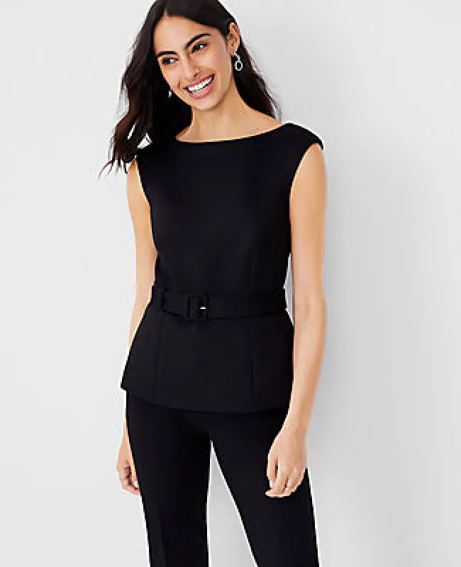 Ann Taylor The Petite Belted Top in Double Knit sold by Ann Taylor
