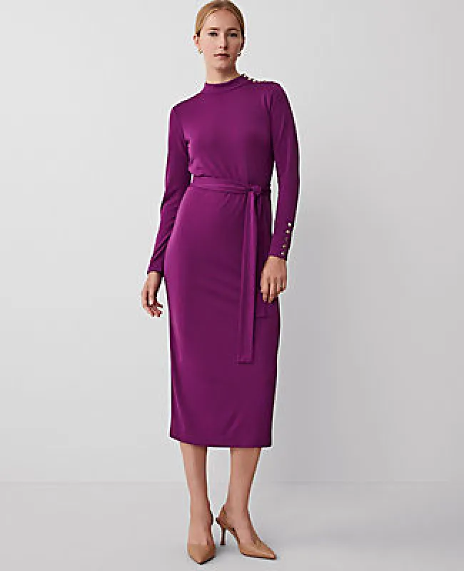 Ann Taylor Petite Mock Neck Belted Column Knit Midi Dress sold by Ann Taylor