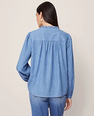 Ann Taylor Weekend Collection Chambray Ruffle Collar Popover Top sold by Ann Taylor product image thumbnail 3
