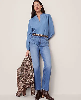 Ann Taylor Weekend Collection Chambray Ruffle Collar Popover Top sold by Ann Taylor product image thumbnail 4