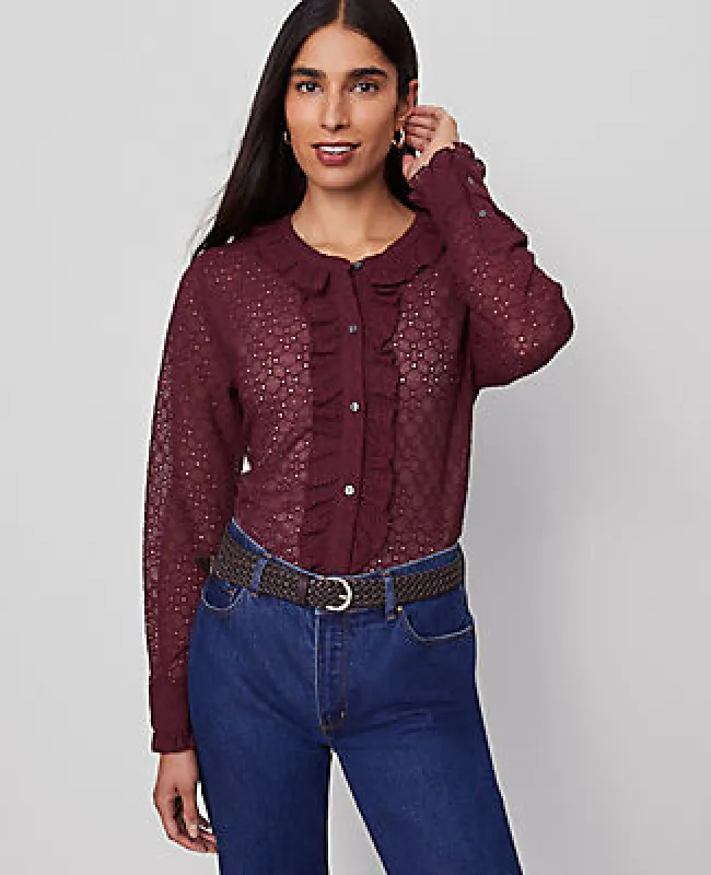 Ann Taylor Lace Ruffle Trim Blouse sold by Ann Taylor
