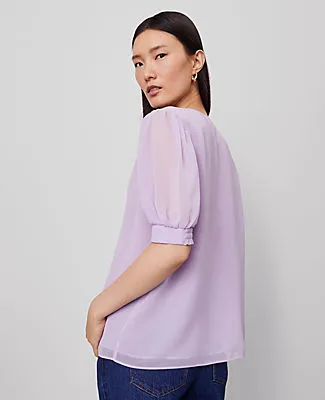 Ann Taylor Puff Sleeve V-Neck Popover Top sold by Ann Taylor product image thumbnail 2