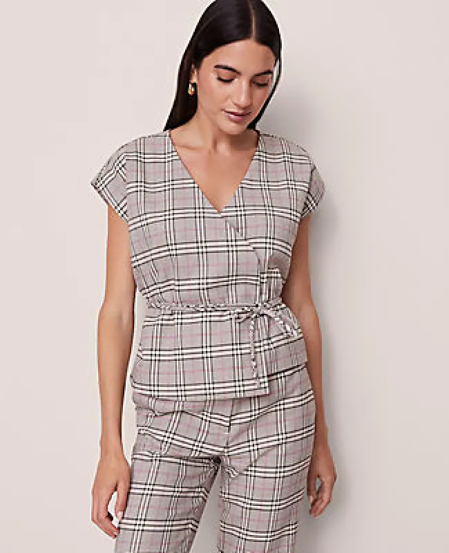 Ann Taylor Plaid Wrap Tie Waist Blouse sold by Ann Taylor