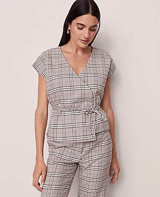 Ann Taylor Plaid Wrap Tie Waist Blouse sold by Ann Taylor