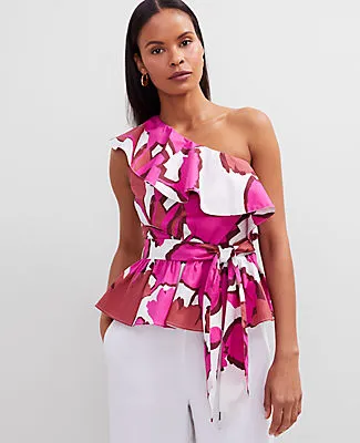 Ann Taylor Petite Floral One-Shoulder Tie Waist Blouse sold by Ann Taylor product image thumbnail 2