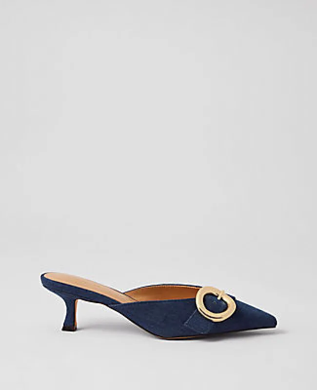 Ann Taylor Buckle Nip Toe Denim Kitten Heels made by Ann Taylor