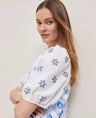 Ann Taylor Geo Embroidered Boatneck Popover Top sold by Ann Taylor