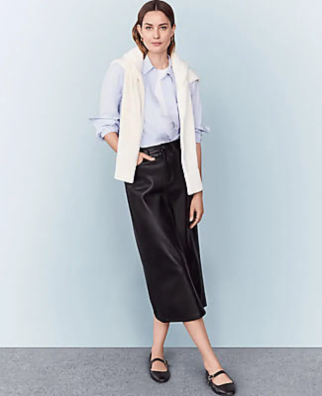 Ann Taylor Petite Faux Leather Column Midi Skirt sold by Ann Taylor