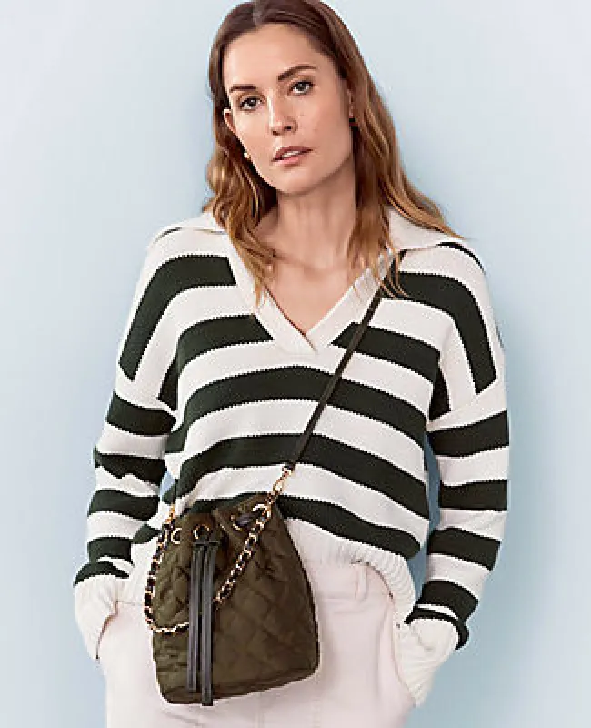 Ann Taylor Weekend Collection Stripe Collared Sweater sold by Ann Taylor