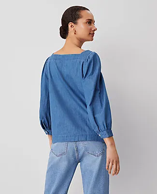 Ann Taylor Chambray Puff Sleeve Blouse sold by Ann Taylor product image thumbnail 2