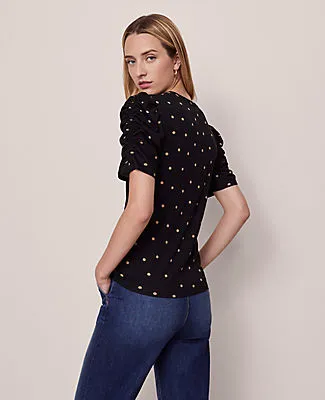 Ann Taylor Dotted Shirred Sleeve Top sold by Ann Taylor product image thumbnail 2