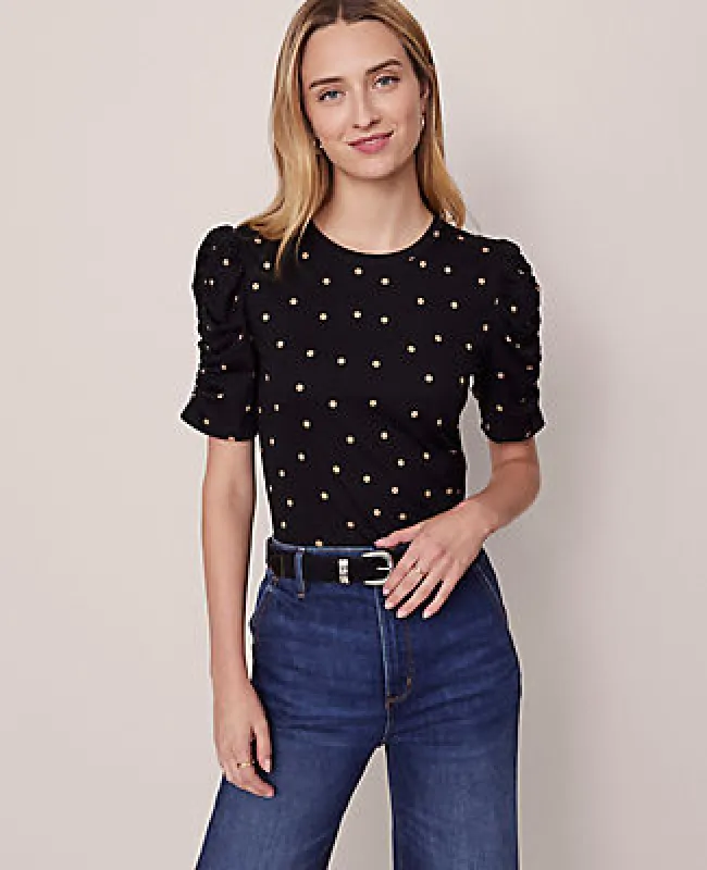Ann Taylor Dotted Shirred Sleeve Top sold by Ann Taylor